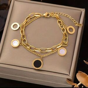 Gold Roman Numerals Black Acrylic Stainless Steel Bracelets